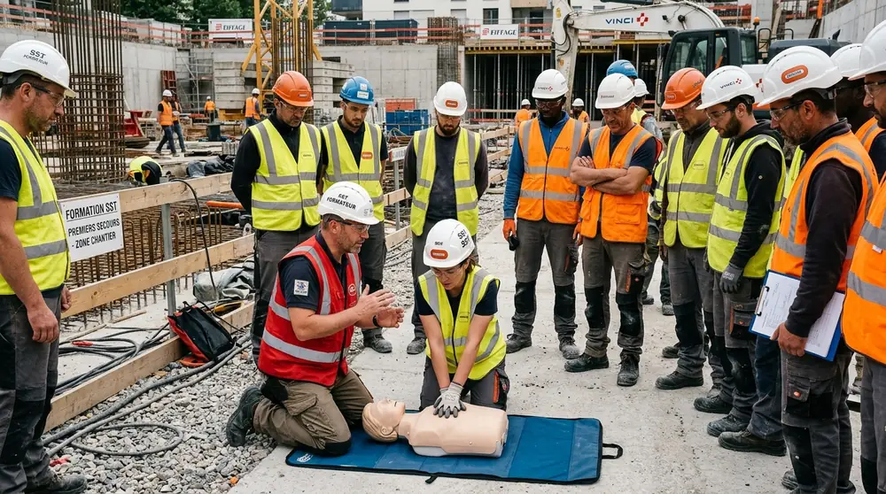 Apprenants en cours de formation de secourisme professionnel à Naves